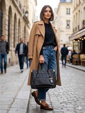 Prada Nero Black Saffiano Leather Lucido Cerniera Top Handle Frame Bag